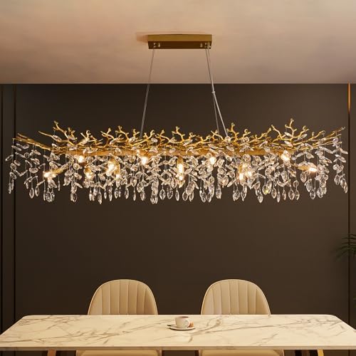 Modern Tree Branch Chandelier, 16 Lights Rectangular 59" Crystal Gold Chandeliers for Kitchen Island Dining Room Living Room by witkey