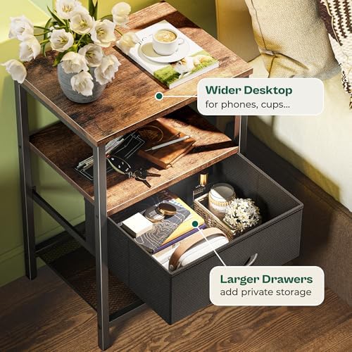 Huuger Nightstand Set of 2, Night Stand with Fabric Drawer, Mesh Shelf - Image 6