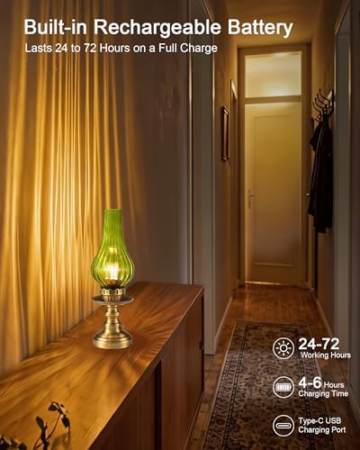 UMEXUS Vintage Rechargeable Cordless Table Lamp Battery Operated, Green - Image 5