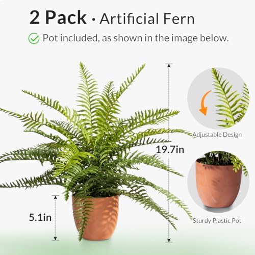 2 Pack Artificial Fern Plants in Pots, Type 8 - Image 3