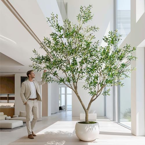 Large Artificial Trees Tall Fake Olive Tree with Pot Indoor Outdoor Realistic Floor Faux Plastic plantas for Modern Home Living Room Office Corner Farmhouse Fake Olives Plants Decor Housewarming Gift - Image 6