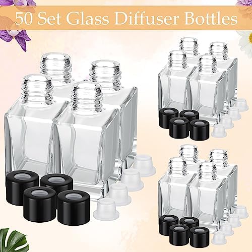 Umigy 50 Set Glass Diffuser Bottles Reed Diffuser Empty Jars Clear Fragrance Bottle with Black Caps 50ml 1.7 oz Essential Oil Jars for DIY Fragrance - Image 2