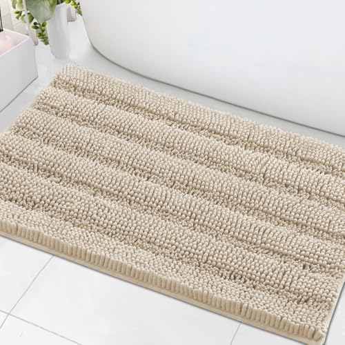 H.VERSAILTEX Bath Mats for Bathroom Non Slip Thick Chenille Striped Bath Rug Absorbent Fluffy Soft Shaggy Rugs Washable Dry Fast Plush Mats for Indoor, Bath Room, Tub - 24" x 36", Fog by HVERSAILTEX