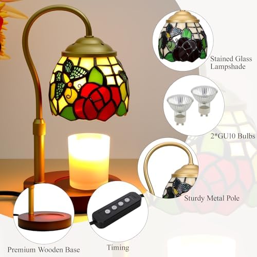Candle Warmer Lamp with Timer Dimmer, Butterfly Tiffany Style Stained Glass Candle Lamp Warmer, Adjustable Wax Melt Warmer with 2 Bulbs for Small Jar Candles Valentine Birthday Gifts for Women - Image 4