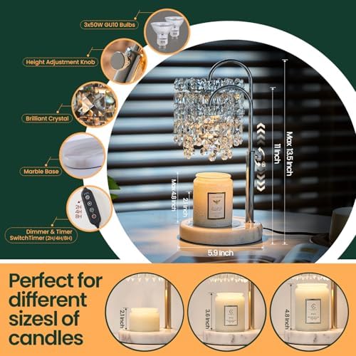 Candle Warmer Lamp with Timer Dimmer Adjustable Height for New Home Bedroom,Vintage Home Decor for Scented JaR 3 Bulbs for New Home Decor, Women Mom Christmas Birthday Gifts, Silver (Silver) - Image 3