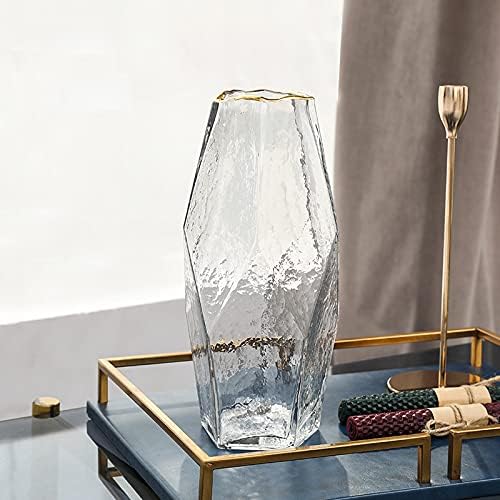 Geometric Square Painted Gold Edge Water Corrugated Translucent Glass Vase Home Table Decoration (B-11in) - Image 3