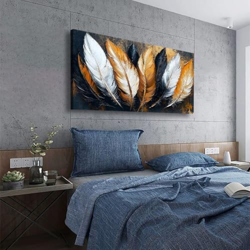 Abstraction Pictures Canvas Wall Art for Living room Office Bedroom Wall Decor,Feather Wall Art Print Paintings Modern Autumn White Yellow Feather Artwork Waterproof Ready to Hang-20x40inch - Image 6