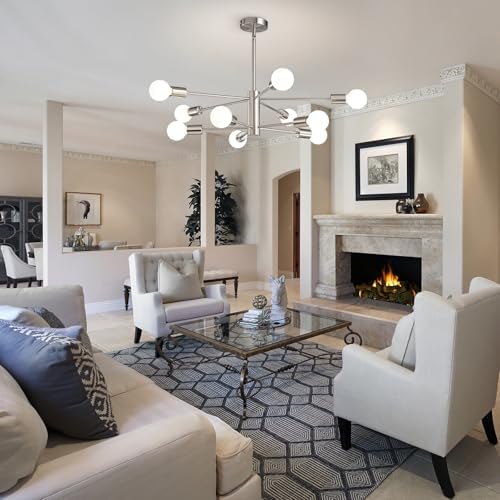 RUIYEY Modern Sputnik Chandeliers Light, 10 Lights Brushed Nickel Chandeliers for Dining Room, E26 Height Adjustable Chandelier Ceiling Lighting Fixture for Farmhouse Kitchen Island Living Room Foyer - Image 5