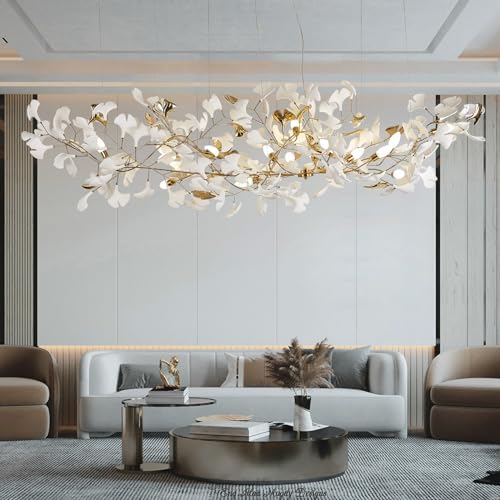 Tree Branch Chandelier, L79 Inch Ginkgo Leaf Chandeliers Brass Chandelier Pendant Light Fixtures for Dining Room Living Room Kitchen Island, 16-Light - Image 5