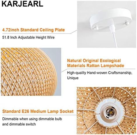 Rattan Pendant Light, 16.5" Hand-Woven Wicker Chandelier Boho Hanging Light Fixture, Farmhouse Natural Raindrop Basket Ceiling Light for Dining Room Kitchen Island Bedroom Living Room, E26 - Image 2