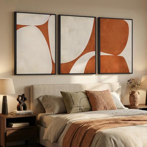 Large Framed Beige Orange Abstract Wall Art for Living Room, 3 Piece 24x36 - Image 4