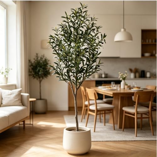 6FT Artificial Olive Tree, Lifelike Large Faux Silk Plant with Realistic Wood Trunk Perfect Floor Plant for Living Room, Office and Corner Decor, Housewarming Gift by NEUWEABY