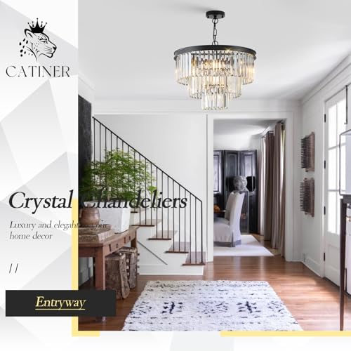 CATINER 20" Modern Crystal Chandeliers,7 Lights Black Round Light Fixture - Image 4