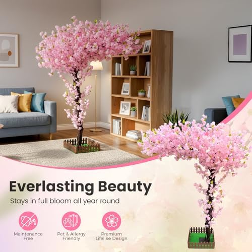 6FT Artificial Pink Cherry Blossom Tree, Faux Pink Cherry Blossom Tree with Dense Flowers and Sturdy Base, Indoor Fake Sakura Plant for Home Decor Living Room Office Wedding Party Event - Image 6