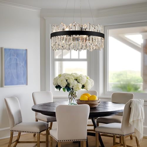 Black Modern Oval Crystal Chandelier, 16-Lights Luxury Chandeliers 2-Tiers K9 Crystal Chandelier Pendant, Light Fixture G9 Lights for Dining Living Room Entryway Kitchen Dia 23 inch - Image 7