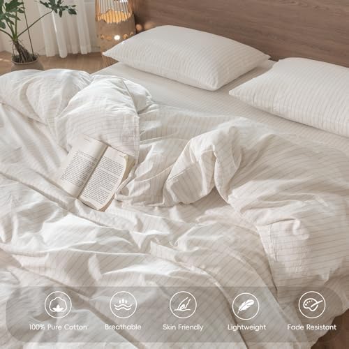 MooMee Striped Duvet Cover Set 100% Washed Cotton Linen Like - Image 3