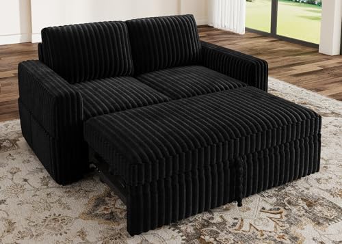 HONBAY Modular Pull Out Sofa Bed,Corduroy Loveseat, Couches for Living Room,Black by HONBAY