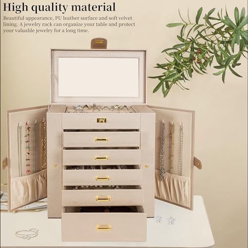 AKOZLIN 6-Tier Jewelry Box Organizer 5 Drawers Storage XLarge Champagne - Image 6