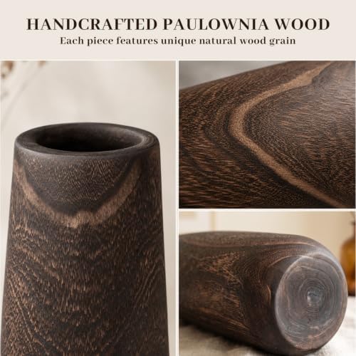 Tall Wooden Floor Vase for Pampas Grass – 22" Decorative Solid Wood Vase - Image 4
