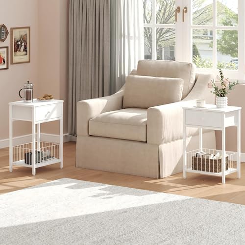 White Small nightstand, White Nightstand, Side Table for Small Spaces, 2 Tiers Storage Shelves End Table, Night Stand for Living Room, Bedroom, Dorm LNT0061W - Image 3