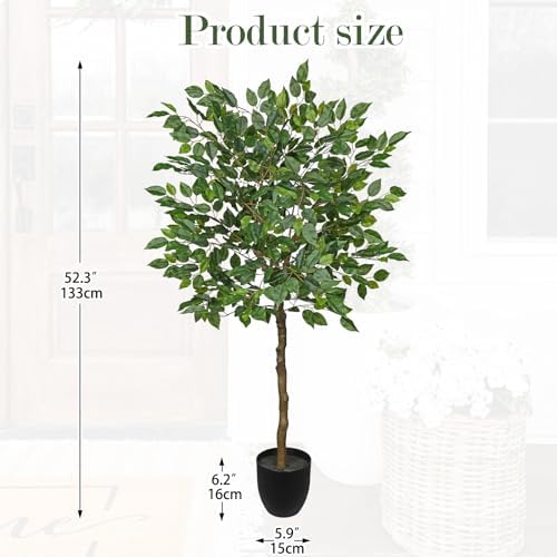 4Ft Ficus Tree Artificial Plants Indoor with Realistic Trunk, 2Pack Tall Fake Potted Tree Faux Floor Plant, Artificial Tree in Pot for Home Living Room Office Bedroom Corner Decor(Green) - Image 2