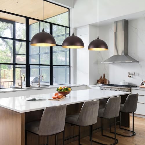 Farmhouse Pendant Light 12 Inch, Modern Pendant Lights Kitchen Island, Adjustable Height Dome Pendant Lights Fixtures for Dining Room Barn,Oil Rubbed Bronze Finish, 3 Pack - Image 6