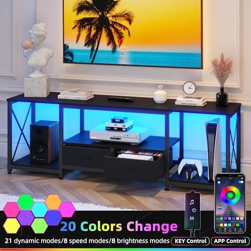 GYIIYUO TV Stand with Fabric Drawers for 65 70 75 Inches TV - Entertainment Center and Industrial TV Console Table with Open Storage Shelves for Living Room, Bedroom - 63.5" Black - Image 4