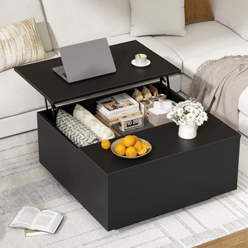 FABATO 31.5'' Lift Top Coffee Table Wood Center Table with Storage, Black - Image 6