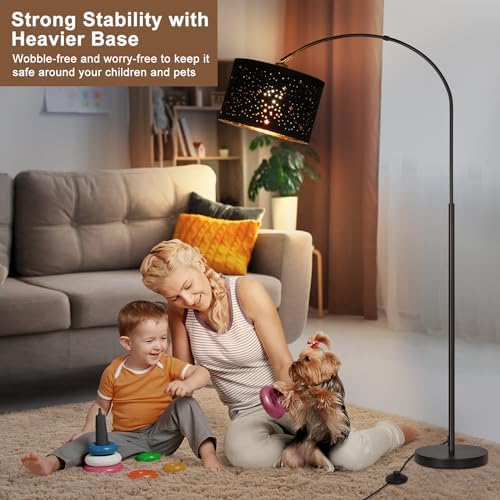 Modern Arc Floor Lamp, Tall Pole Lamp with Black Stars Lampshade - Image 6