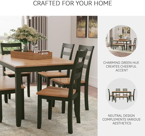 Signature Design by Ashley Gesthaven Dining Table Set with 4 Chairs and Bench, Kitchen Dining Room Furniture Set, Casual Wood Veneer Tops, Green, Light Brown, 36" W x 60" D - Image 5