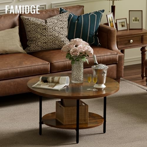 Coffee Tables for Living Room, 27.6" Round Coffee Table, Brown Coffee Table - Image 2