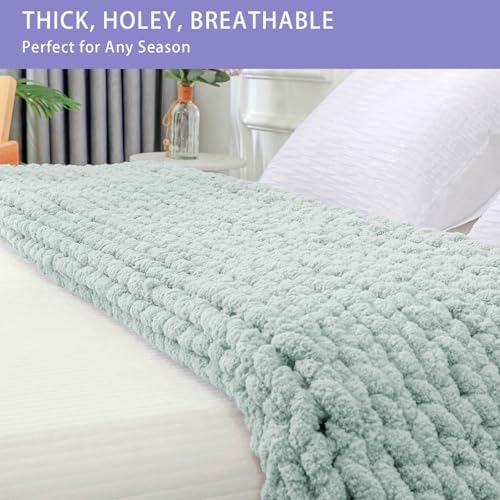 Bigacogo Chunky Knit Throw Blanket for Couch, 40x80 inches, Mint - Image 4