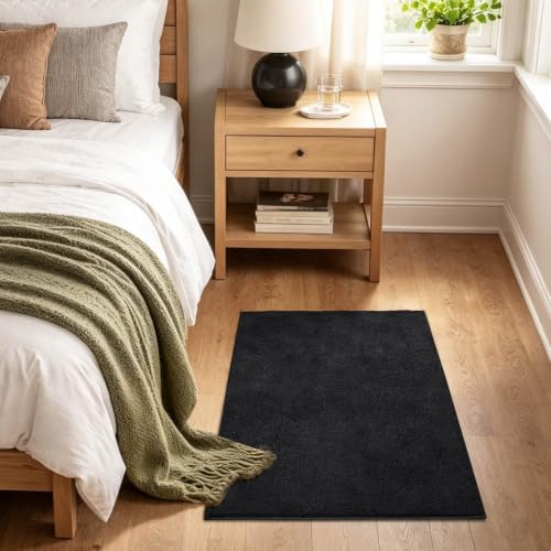 2x3 Black Solid Area Rug Washable Non-Slip Soft for Entryway Front Door - Image 3