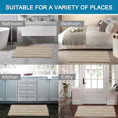 H.VERSAILTEX Bathroom Rug Sets 2 Piece Bath Mats Non Slip Thick Soft Chenille Striped Bath Rug achine Washable Shower Floor Rugs for Tub, Shower and Floor (Fog, 20" x 32"/24" x 36") - Image 6