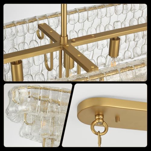 Large Rectangular Chandelier for Dining Room, Kitchen Island & Dining Table, Modern Luxury Brass Glass Pendant Light Fixture - Image 5
