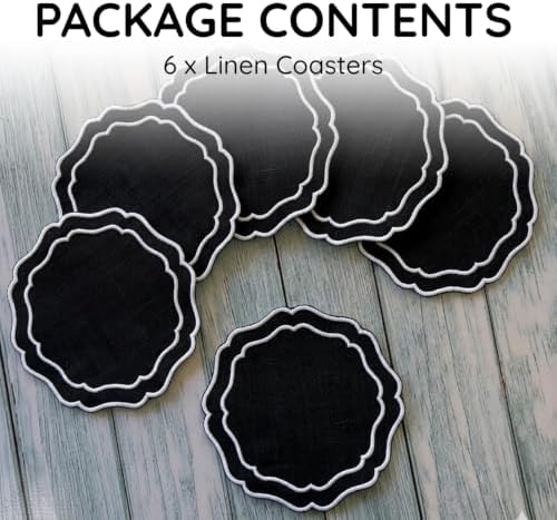 Linen Coasters for Drinks, Set of 6, 6 inch, Black - Image 2