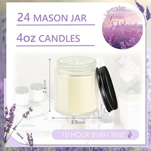 24 Pcs 4 Oz Mason Jar Candles, Lavender Scented Soy Candles Bulk Set for Stress Relief and Relaxation, Great Favors for Wedding, Christmas, Housewarming Gifts (Black, Lavender, 24) - Image 2