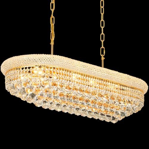 Gold Crystal Chandeliers for Dining Room，11-Lights L35.4 Inch by Gifarich