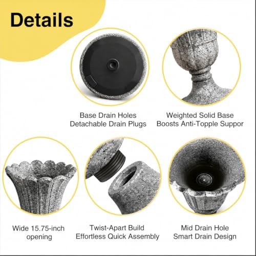 NicBex 24" Tall Urn Planters for Outdoor Plants Set of 2 - Grey Petal - Image 4