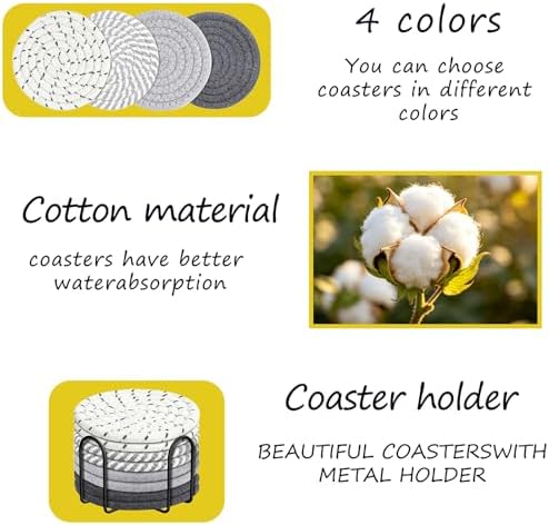 Coasters Set of 8 for Drinks with Holder,4 Colors Absorbent Coasters,Boho Cotton Woven Coaster Set for Living Room Decor,Tabletop Protection Suitable for Drinks,Beer, Coffee - Image 4
