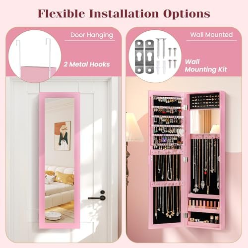 GIANTEX Wall or Door Mounted Jewelry Cabinet with Full Length Mirror - Image 3