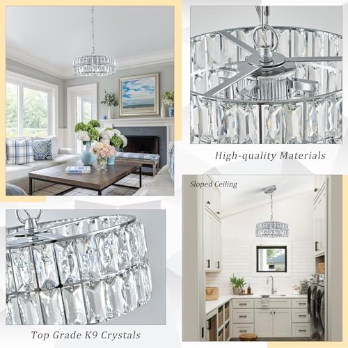 CATINER Chrome Crystal Chandelier 12" Modern Ceiling Pendant Light 3-Pack - Image 4