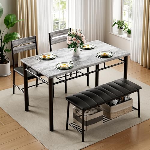 IRONCK Dining Table Set for 4, Kitchen Table and Chairs Set, Gray - Image 3