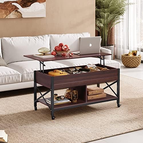 WLIVE Coffee Table Espresso, 41.3" Lift Top Coffee Table with 4 Wheels - Image 2