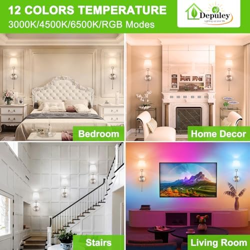 Depuley Battery Operated Wall Sconce: Set of 2 Wireless Wall Lights with Remote for Bedroom - 12 Colors Rechargeable Wall Lamp for Living Room Dining Room Hallway Bathroom Staircases - Nickel 24 Inch - Image 3
