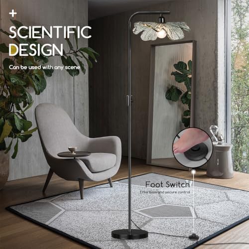 Vintage Floor Lamp Dimmable Floor Lamps for Living Room, Farmhouse Standing Lamp Black Tall Lamps with Dark Green Glass Shade, Flower Floor Light for Bedroom Corner Study Office - Image 7