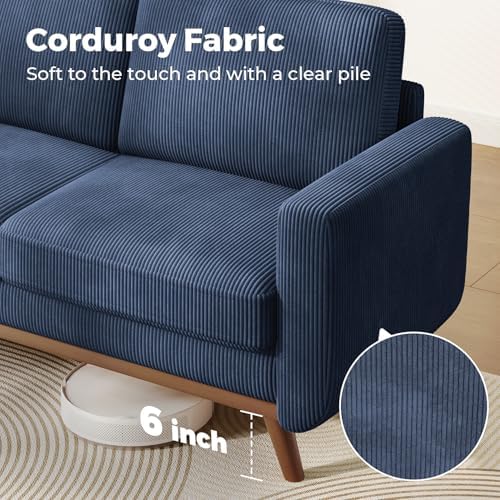 Vesgantti 68" Loveseat Sofa Dark Blue, Comfy Corduroy Couch with Spring Cushion and Solid Wood, Modern Extra Deep Seat for Bedroom, Living Room, Office - Image 5