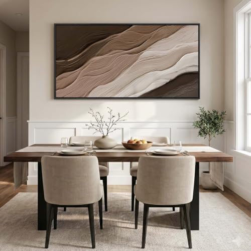 Large Framed Neutral Brown Beige Abstract Wall Art for Living Room 60x30 In - Image 3