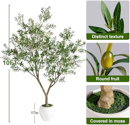 Large Artificial Trees Tall Fake Olive Tree with Pot Indoor Outdoor Realistic Floor Faux Plastic plantas for Modern Home Living Room Office Corner Farmhouse Fake Olives Plants Decor Housewarming Gift - Image 5