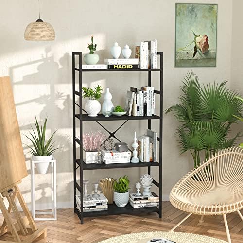 NUMENN 4 Tier Bookshelf, Tall Freestanding Open Storage Bookcase, Black - Image 2